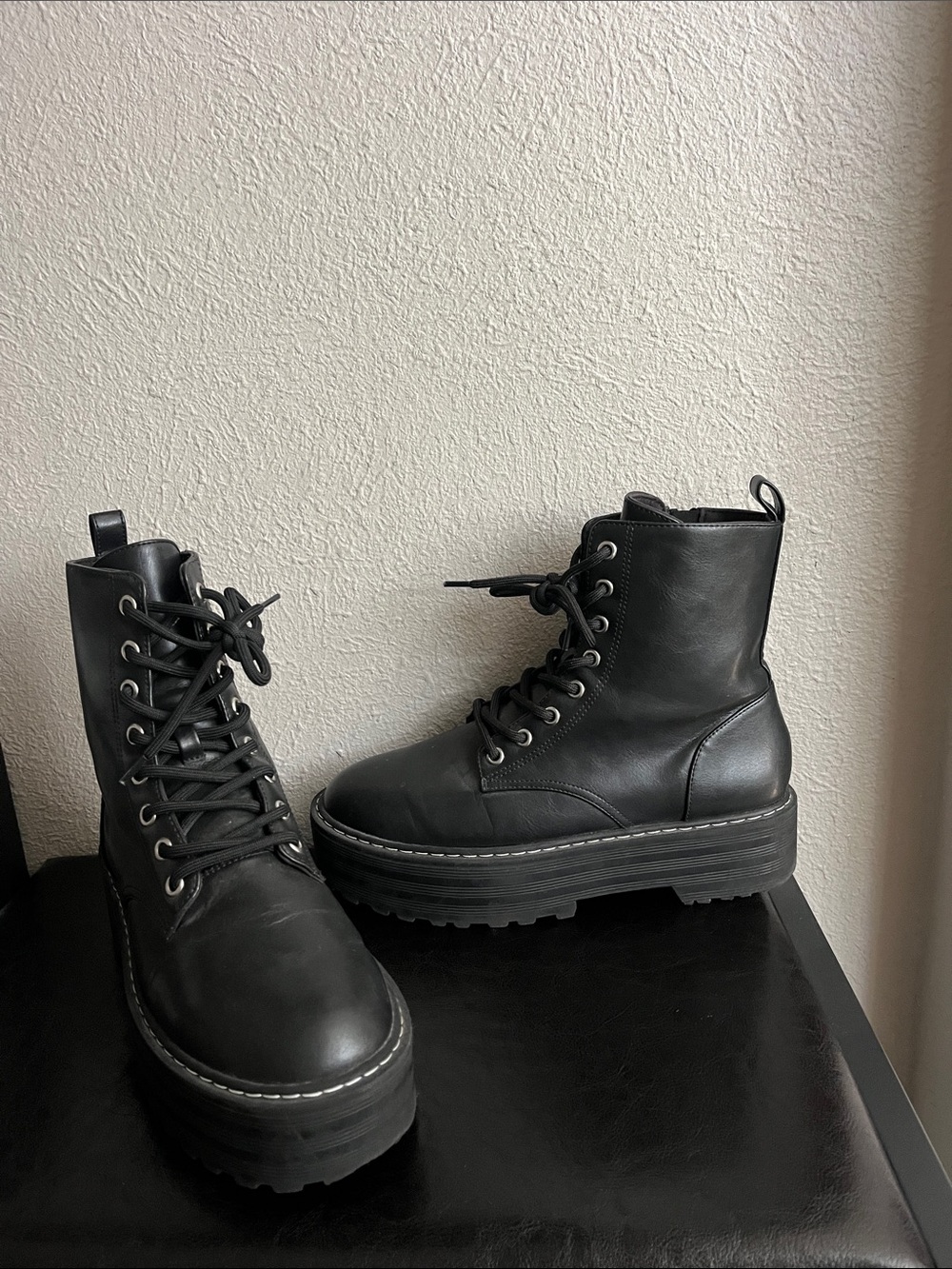 H&M Divided Black Lace-Up Platform Combat Boots